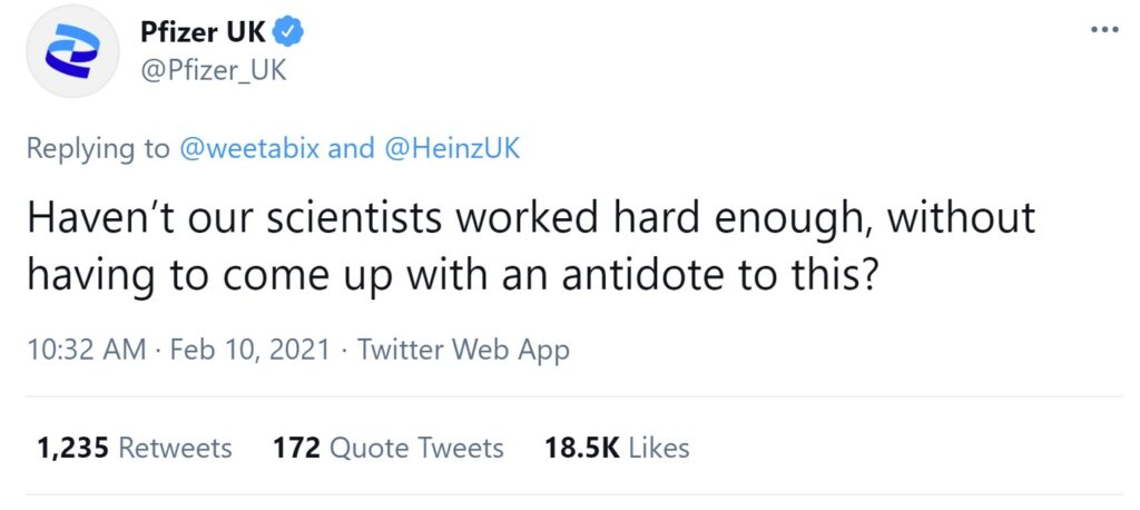 Weetabix beans Pfizer KFC tweet